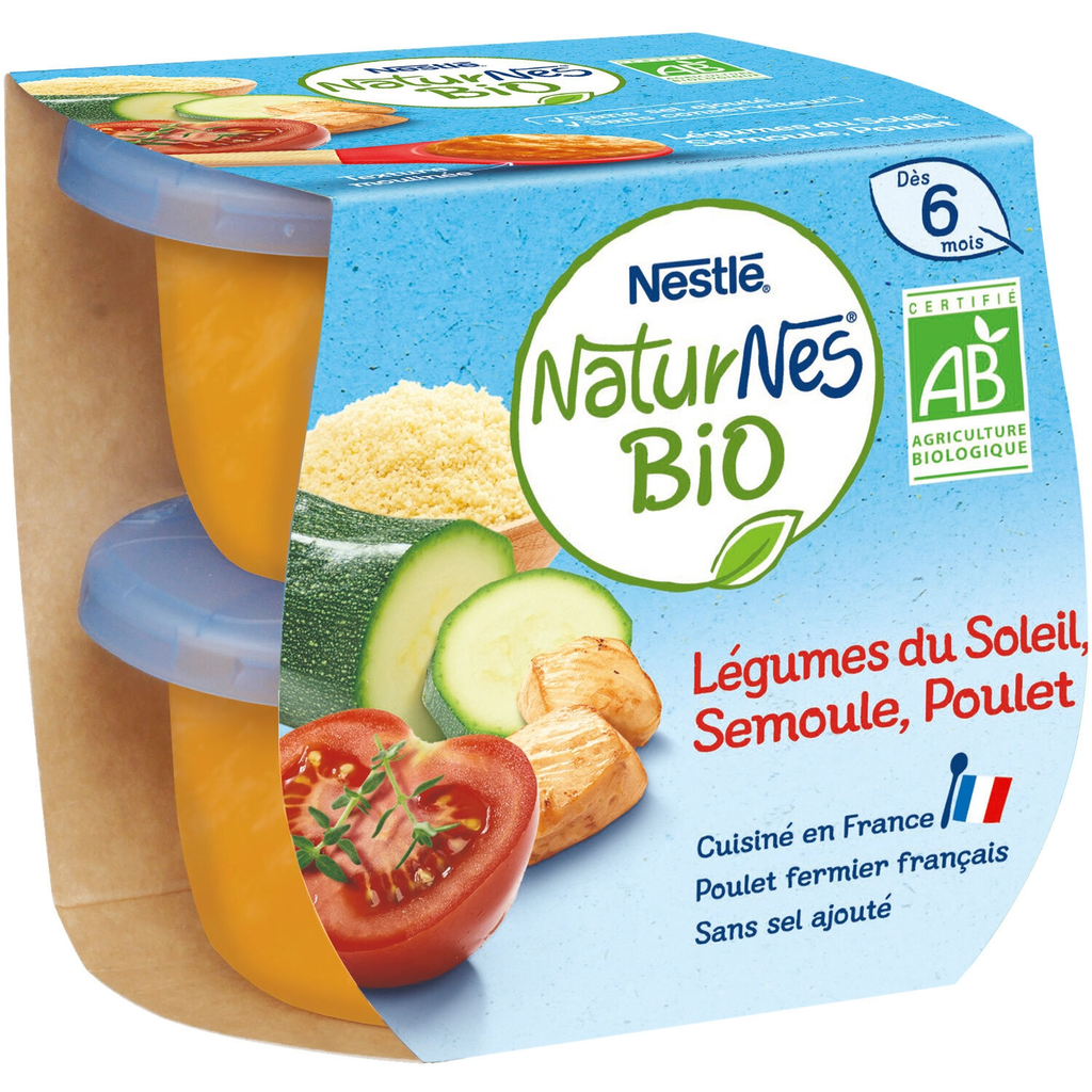 NATURNES Refeição bebé Legumes do Sol Sêmola Frango bio 2x190g