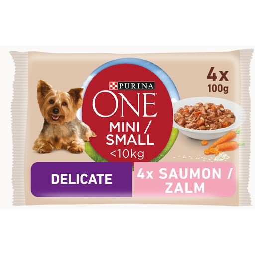 [7613036640879] PURINA ONE Paté para cão médio com salmão 4 cuvetes de 100 g