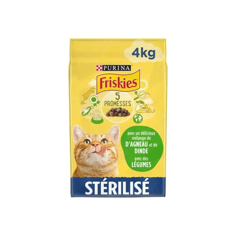 Friskies Croquettes Pour Chat Adulte Stérilisé À L'Agneau Et La Dinde Avec Des Légumes : Le Paquet De 4 Kg