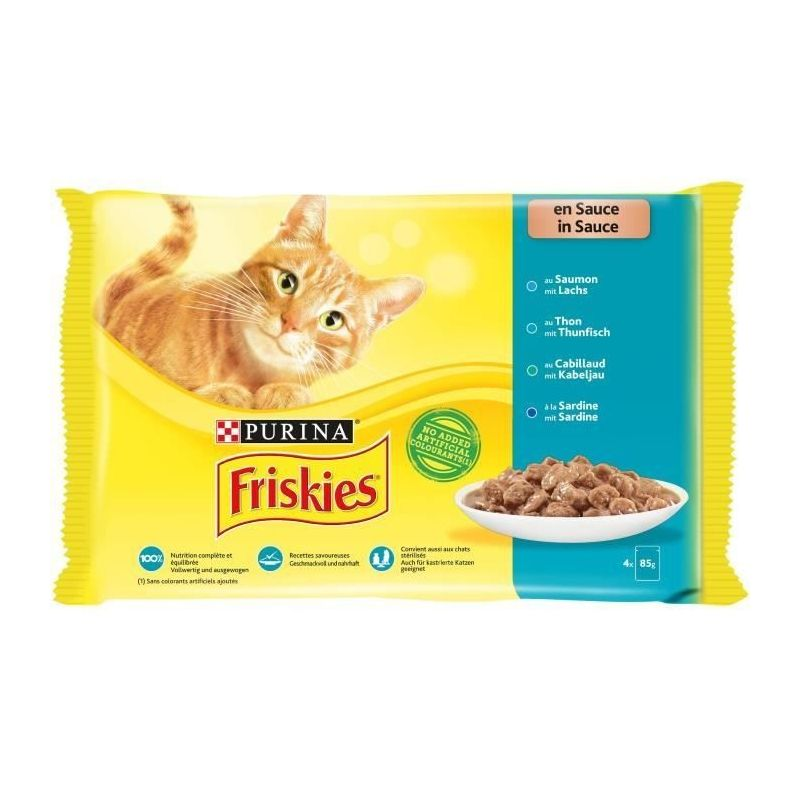Friskies Pâtée Pour Chat Aux Poissons & Légumes En Sauce : Le Paquets De 4 Sachets De 85G