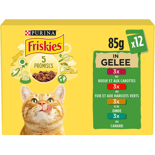 [7613036988841] PURINA FRISKIES Comida Húmeda en Gelatina Carne y Verduras para Gato 85 g