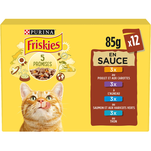 [7613036988865] PURINA FRISKIES Refeição Húmida em Molho Peixe e Carne para Gato 12 x 85 g