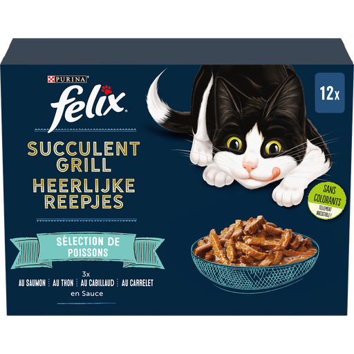 [7613037528770] FELIX Cat Wet Food in Sauce Salmon Tuna Cod Plaice Succulent Grill 12 x 80 g