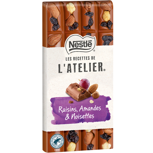 [7613037984798] NESTLE Les Recettes de l'Atelier Milk Chocolate Raisins Almonds and Hazelnuts Bar 170 g