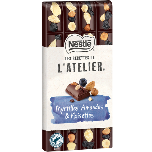 [7613037985085] NESTLE Les Recettes de l'Atelier Dark Chocolate Bar Blueberries Almonds and Hazelnuts 170 g