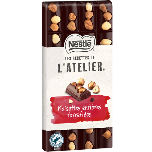 [7613037987355] NESTLE LES RECETTES DE L'ATELIER Tablete de chocolate negro com avelãs inteiras 170 g