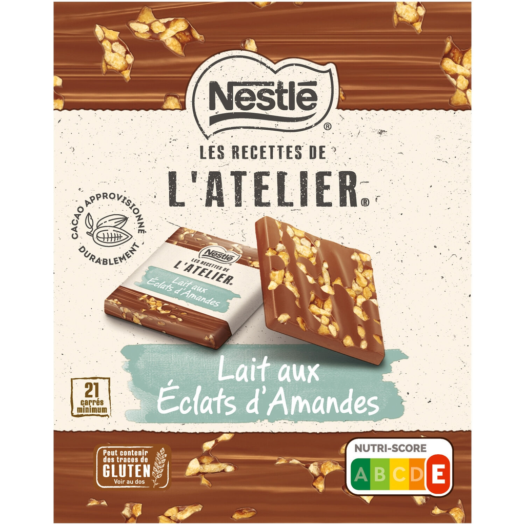 NESTLE LES RECETTES DE L'ATELIER Milk chocolate squares with almond pieces 200 g