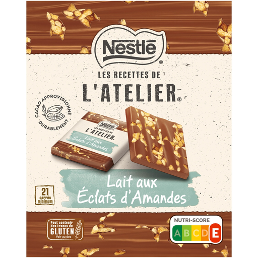 [7613038757452] NESTLE LES RECETTES DE L'ATELIER Quadrados de chocolate de leite com amêndoas 200 g