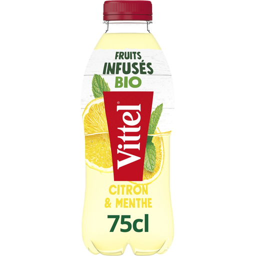 [7613039141908] VITTEL FRUITS INFUSES Organic Lemon Mint Flavoured Water 75 cl