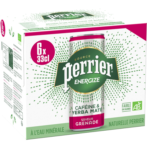 [7613287172563] PERRIER Água mineral com gás Energize bio sabor romã 6x33 cl