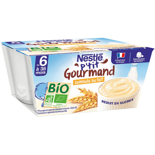 [7613287236128] NESTLE P'TIT GOURMAND Postre Bebé Sémola con Leche 4x90g