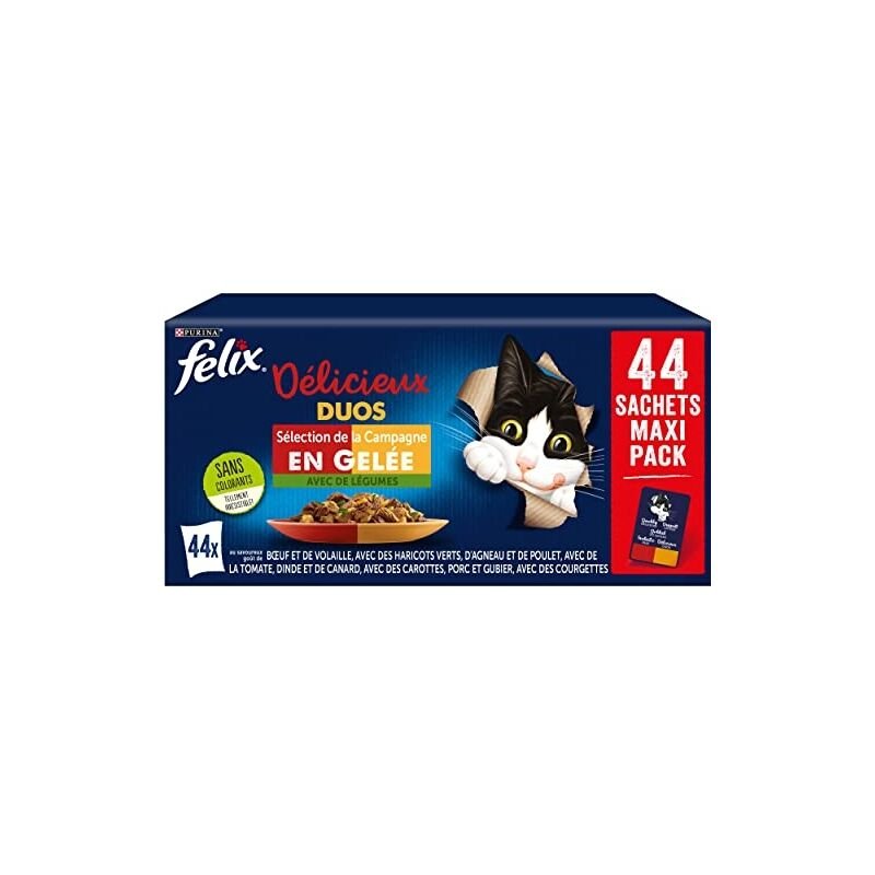 Felix Pâtée Pour Chat Adulte Délicieux Duos En Gelée Sélection Campagne Légume 44X85G