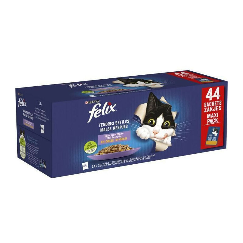 Felix Pâtée Pour Chat Adulte Tendres Effilés En Gelée Mixte 44X85G