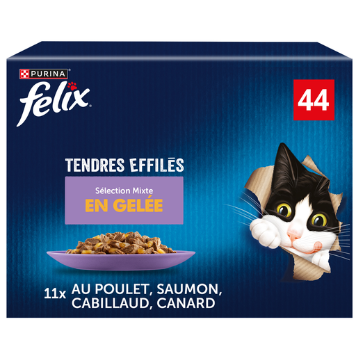 [7613287335005] FELIX Wet Cat Food Adult Shreds Chicken, Salmon, Cod & Duck 44 pouches of 85 g