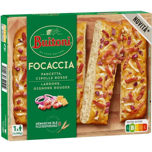 [7613287435415] BUITONI Focaccia lardons oignons rouges 185 g