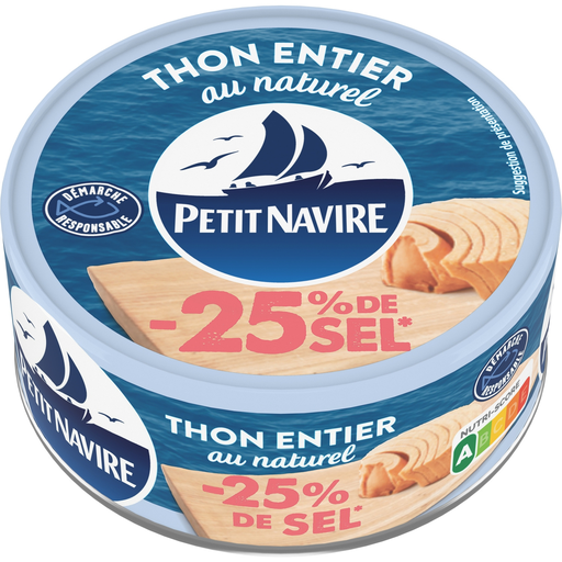 [3019081240103] PETIT NAVIRE Whole Tuna in Natural Juice 25% less salt 112 g