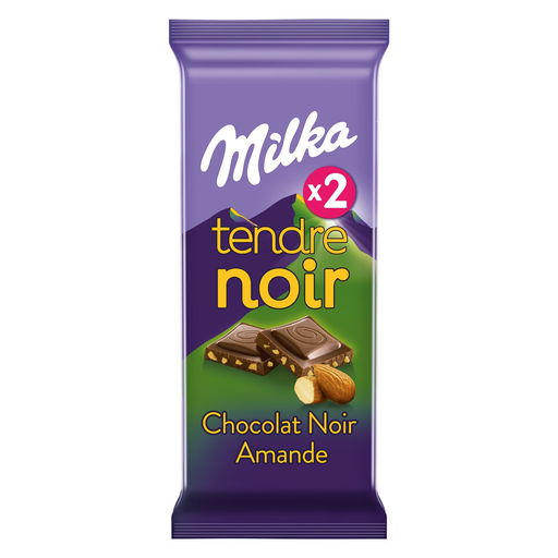[7622201434533] MILKA Tendre Noir Dark Chocolate with Almonds 2x85g