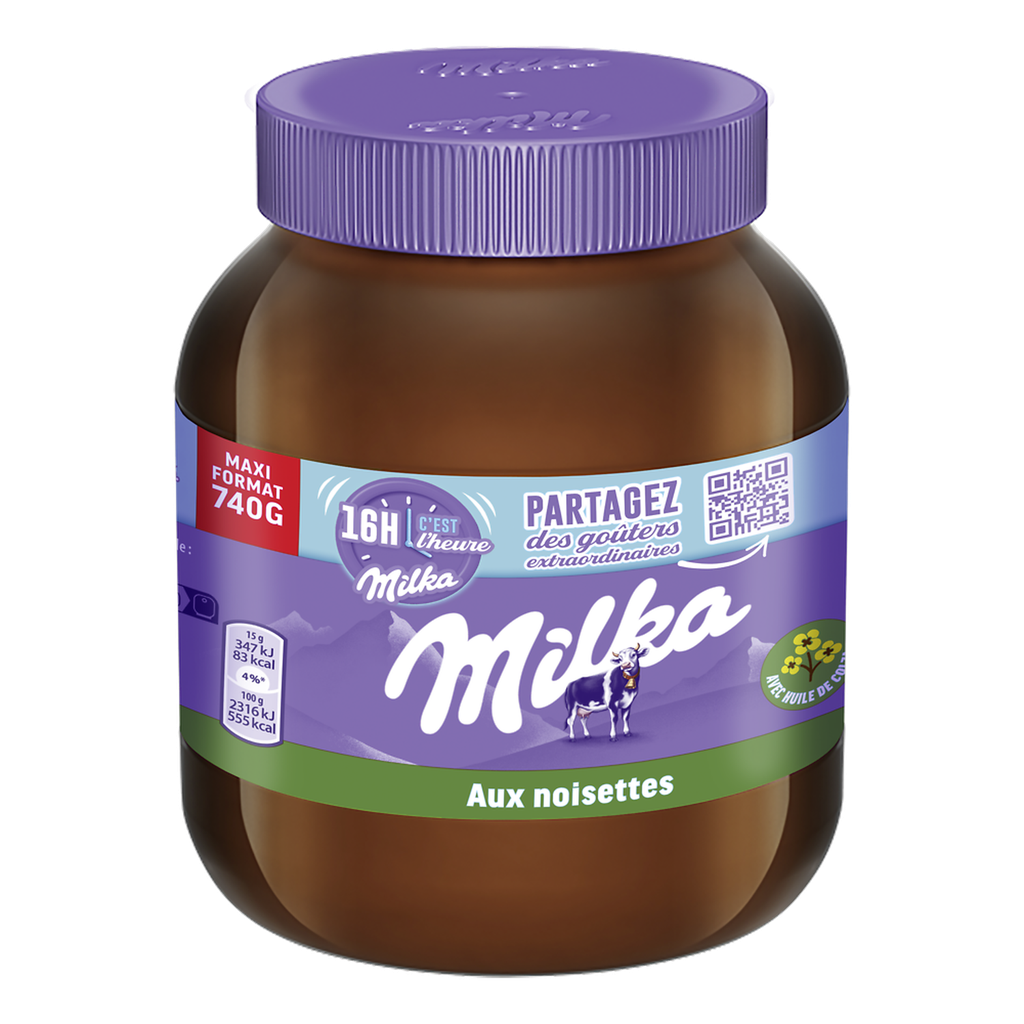 MILKA Pâte à tartiner aux noisettes et à l'huile de colza 740 g