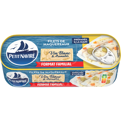 [3019081241223] PETIT NAVIRE Mackerel Fillets in White Wine & Herbs 235 g