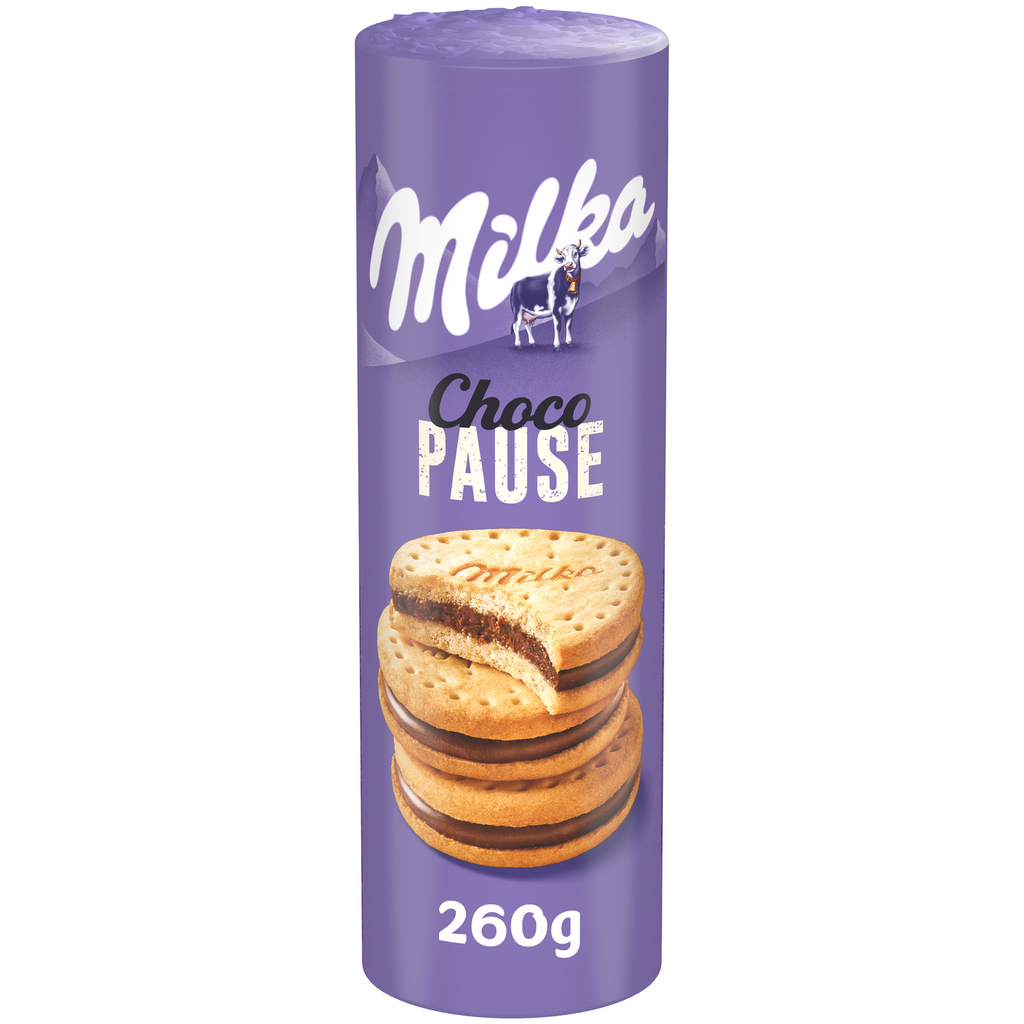 MILKA Choco Pause bolachas recheadas com chocolate de leite 260 g
