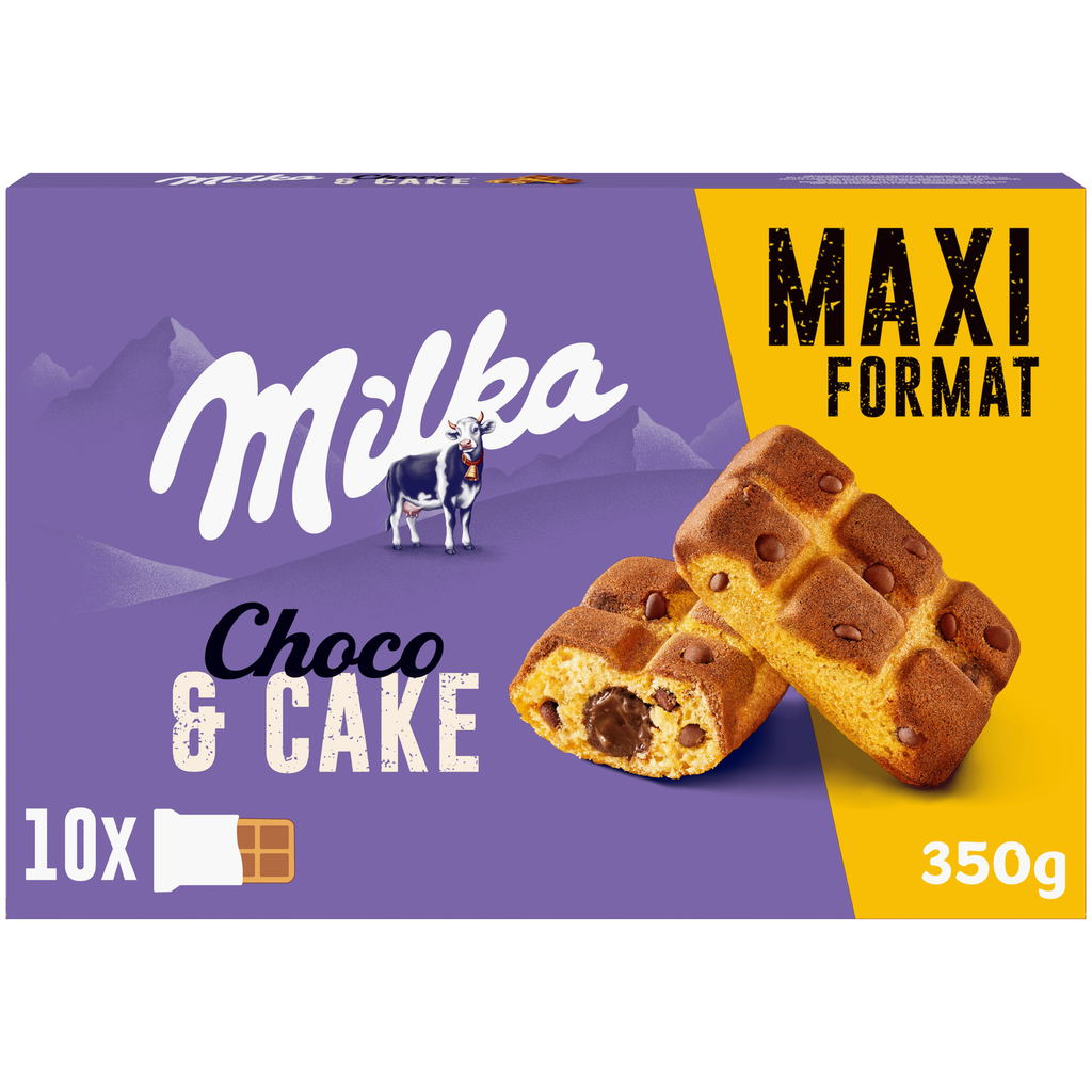 MILKA Choco & Cake Bolos recheados com chocolate e pepitas de chocolate 350 g