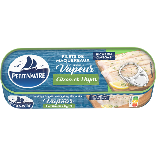 [3019081241278] PETIT NAVIRE Mackerel Fillets Thyme/Lemon Juice 110 g