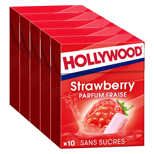 [7622210579614] HOLLYWOOD Sugar-free strawberry chewing gum 5x10 dragees 70 g