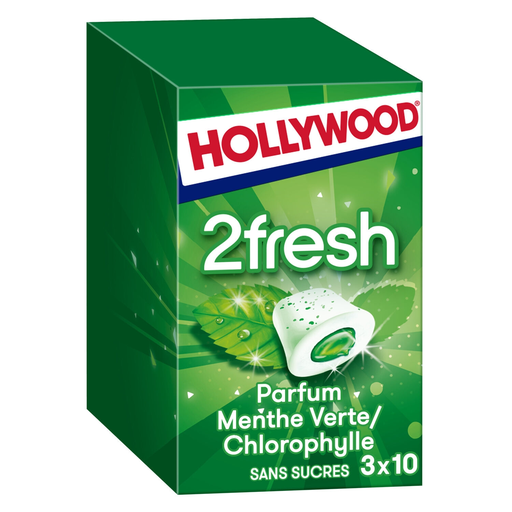 [7622210600233] HOLLYWOOD 2 Fresh Spearmint and Chlorophyll Chewing Gum 3x10 dragées 66 g