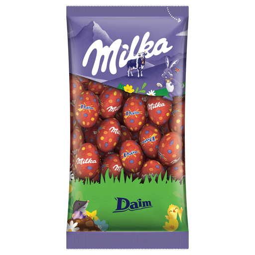[7622210668844] MILKA Huevos de Chocolate con leche rellenos de trozos de Daim 500 g
