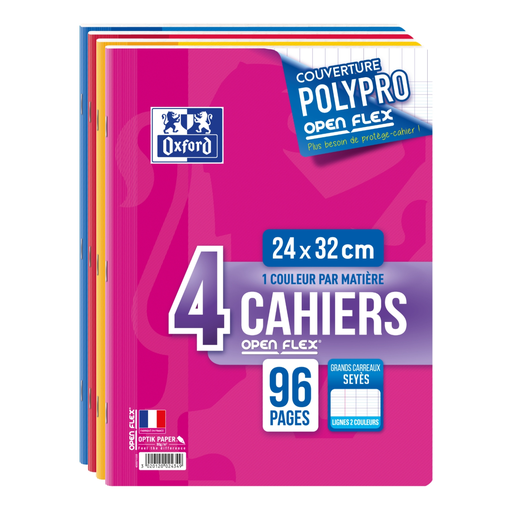 [3020120024349] OXFORD Cuaderno openflex polipropileno grapado 24x32cm 96 páginas seyès 90g - Lote de 4