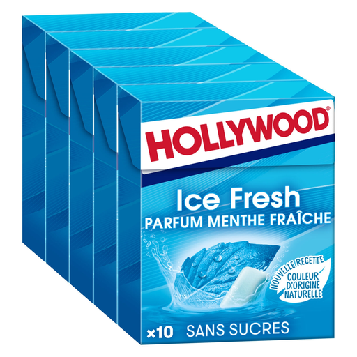 [7622210722522] HOLLYWOOD Pastilhas Elásticas Ice Fresh menta sem açúcar 5x10 pastilhas 70 g
