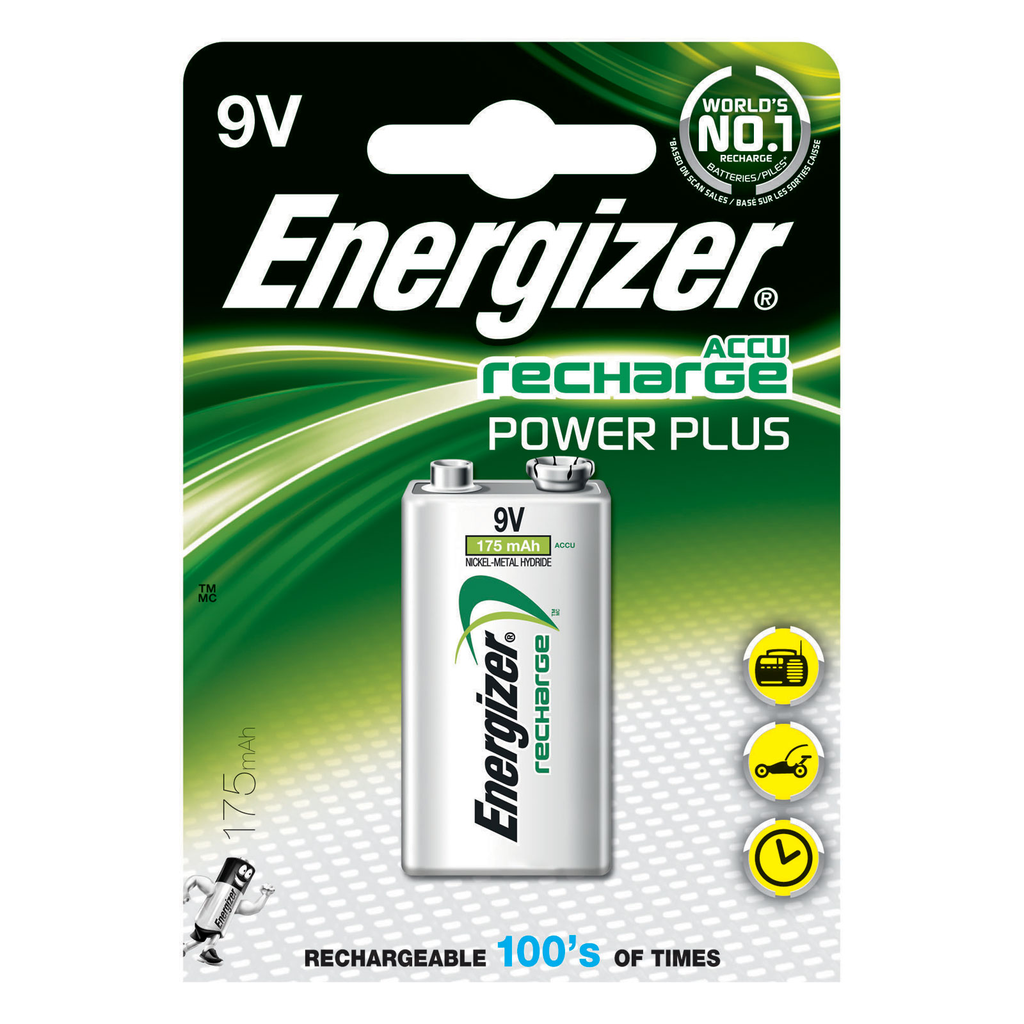 ENERGIZER Pila recargable Power Plus 9V 175 mAh, 1 unidad