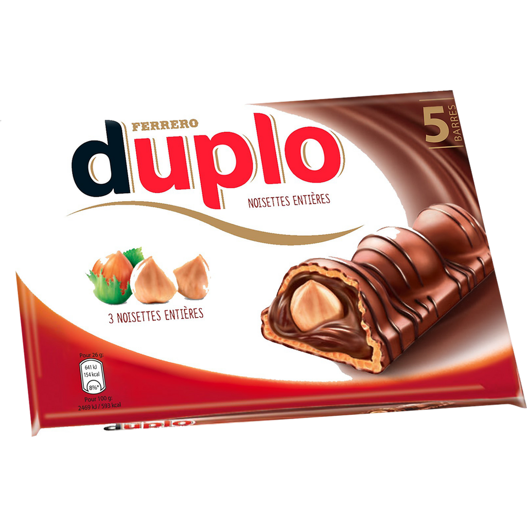 DUPLO Fines gaufrettes enrobées chocolat fourrées noisettes entières 5 pièces 26g