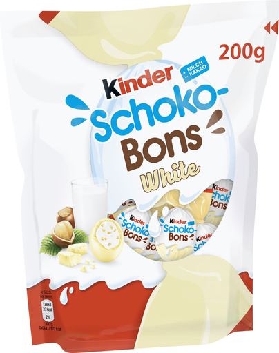 [8000500289877] KINDER Schoko-Bons White Bonbons de chocolat fourrés blanc et noisettes 200 g