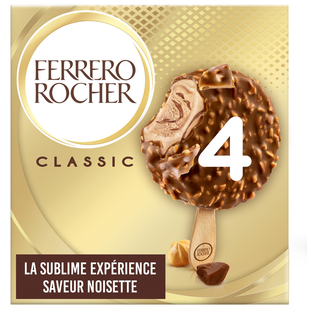 FERRERO ROCHER Glace noisette chocolat au lait 4 bâtonnets de 50 g