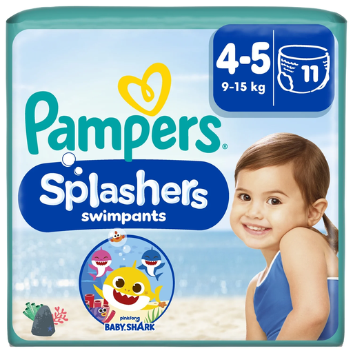 [8001090698384] PAMPERS Splashers Couches-culottes de bain jetables Baby Shark taille 4-5, 11 couches