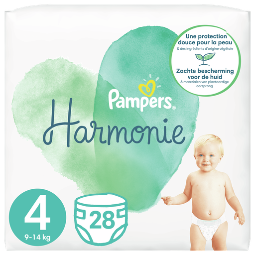 [8001090933638] PAMPERS Harmonie couches taille 4 (9-14 kg) 28 couches