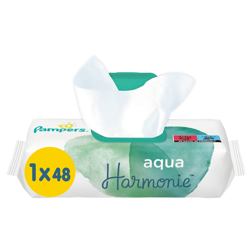 [8001090934444] PAMPERS Toallitas Bebé Aqua Harmonie con algodón orgánico 48 toallitas