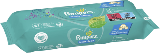 [8001841041360] PAMPERS Toallitas para bebé Limpiadoras Cuerpo, Manos y Cara Frescas 52 toallitas