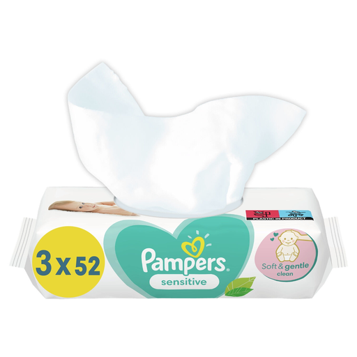 [8001841062556] PAMPERS Lingettes Bébé Sensitive les 3 paquets 52 lingettes