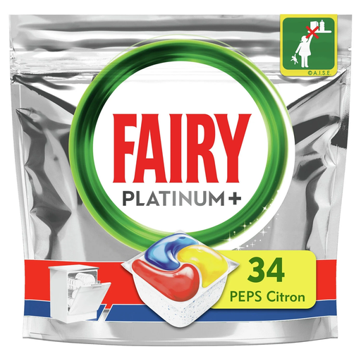 [8001841912783] FAIRY Platinum + Lemon All-in-1 Dishwasher Capsules 34 count