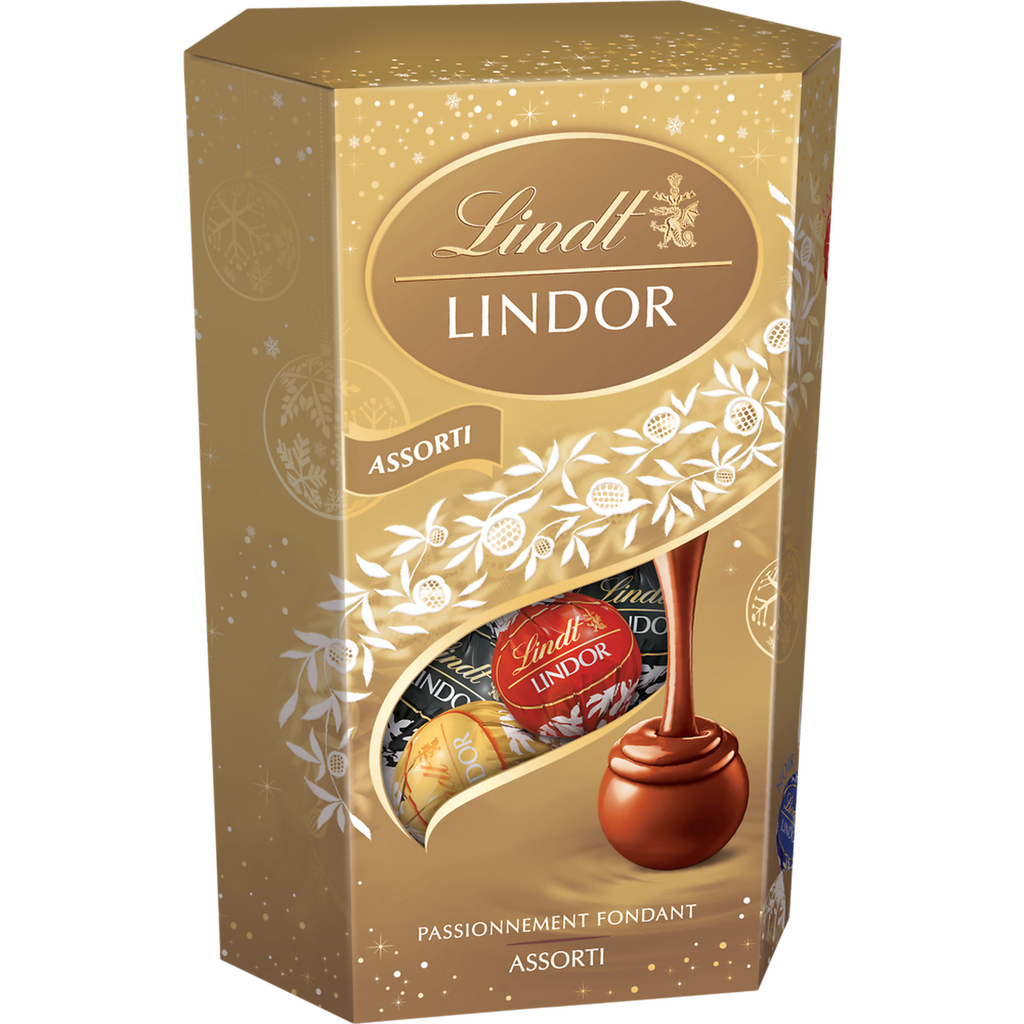 LINDT Cornet de boules assortiment chocolat lait, noir, blanc LINDOR 200 g