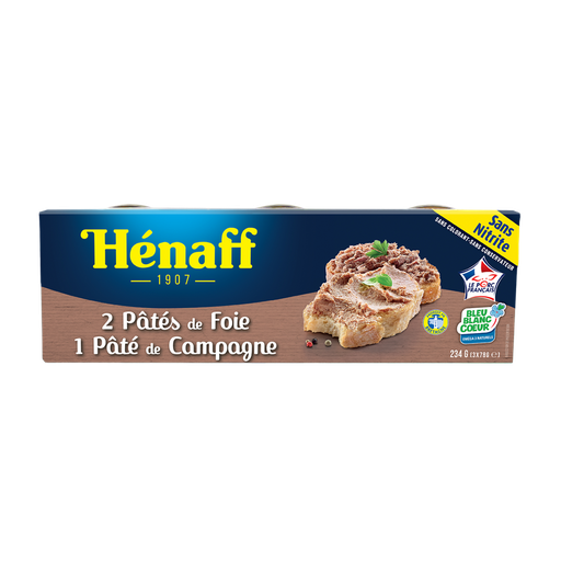 [3021210022009] HENAFF Paté de hígado y campaña, cocinados en Bretaña 3 x 78 g