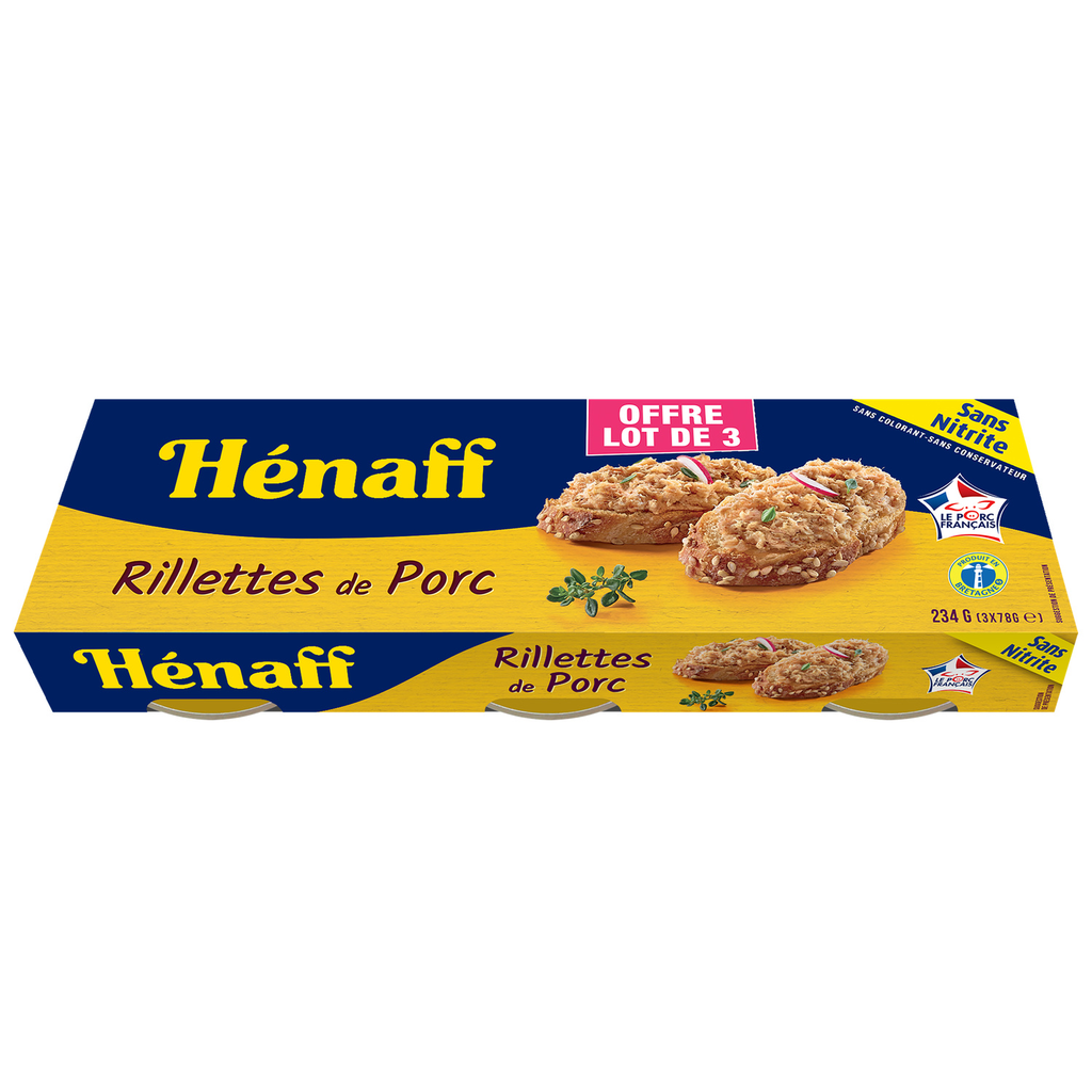 HENAFF Rillettes de cerdo puro 3 latas de 78 g
