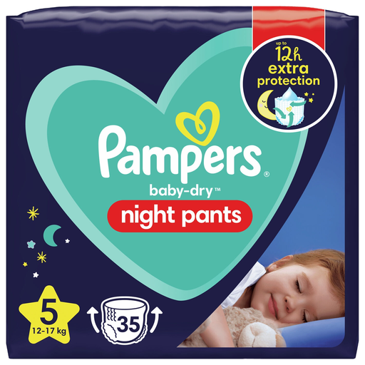 [8006540234822] PAMPERS Fraldas cueca Night Pants tamanho 5, 12-17 kg, embalagem de 35 fraldas