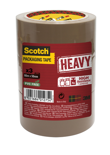[8021684012754] SCOTCH Ruban D'Emballage Heavy Havane 50mm X 66M le lot de 3