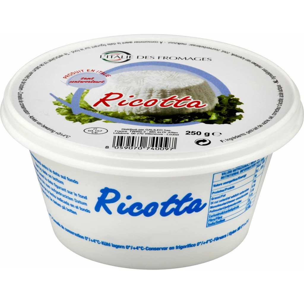 L'ITALIE DES FROMAGES Ricotta leche pasteurizada 10%mg 250 g