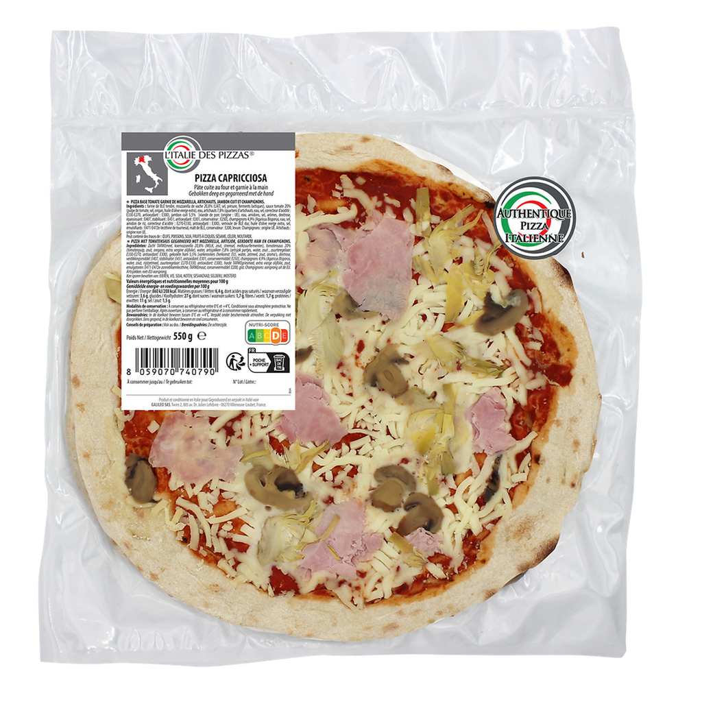 L'ITALIE DES PIZZAS Pizza Capricciosa Artichauts Jambon Cuit et Champignons 550 g