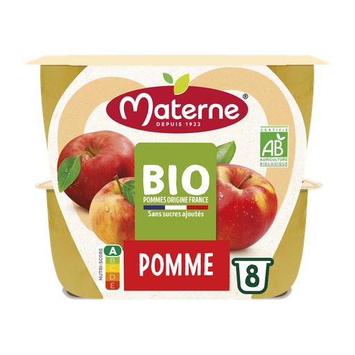 [3021760291245] MATERNE Organic Apple Sauce Cups No Added Sugar 8 x 100 g
