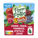POM'POTES Compotes 5 fruits rouges pomme, cerise, fraise, framboise, myrtille les 4 gourdes de 90 g